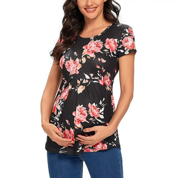 Μόδα μπλουζάκι για έγκυο στάμπα με στρογγυλή λαιμόκοψη κοντομάνικο μπλουζάκι εγκυμοσύνης Μπλουζάκια θηλασμού Ρούχα εγκυμοσύνης