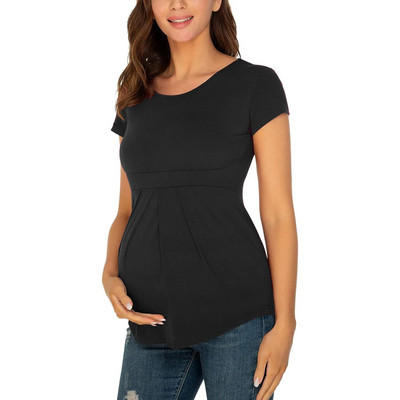 Modes grūtnieču krekls ar apdruku ar apaļu kakla izgriezumu, īsām piedurknēm grūtnieču T-krekls, barojot bērnu ar krūti, grūtnieču apģērbs