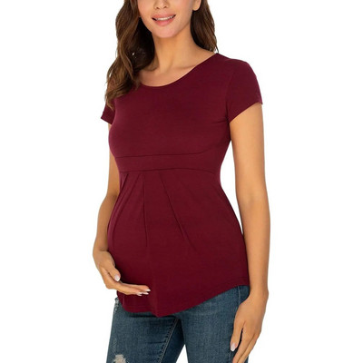 Modes grūtnieču krekls ar apdruku ar apaļu kakla izgriezumu, īsām piedurknēm grūtnieču T-krekls, barojot bērnu ar krūti, grūtnieču apģērbs