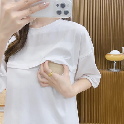 Apģērbs zīdīšanas laikā grūtniecēm barošanai T-krekls vienkrāsains kokvilnas brīvs grūtnieču topi grūtniecēm jauniešu blūzes 9260