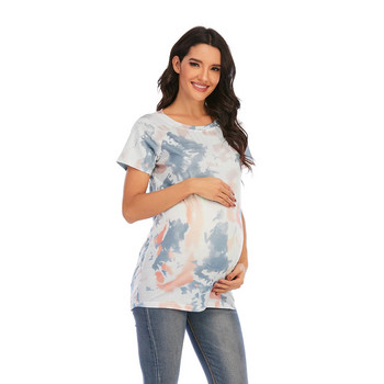 Тениска за бременни с вратовръзка за бременни жени Ежедневна тениска с къс ръкав с кръгло деколте Основна тениска за кърмачки Тениска за бременни кърмачки