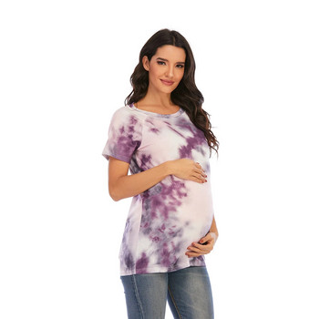 Тениска за бременни с вратовръзка за бременни жени Ежедневна тениска с къс ръкав с кръгло деколте Основна тениска за кърмачки Тениска за бременни кърмачки