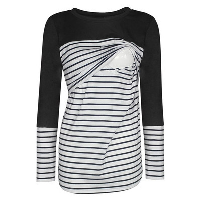 Női blúz kismama hosszú ujjú virágos csíkos szoptató felsők póló Szoptató anya terhes alkalmi téli blúz ing