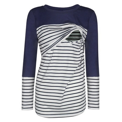 Női blúz kismama hosszú ujjú virágos csíkos szoptató felsők póló Szoptató anya terhes alkalmi téli blúz ing