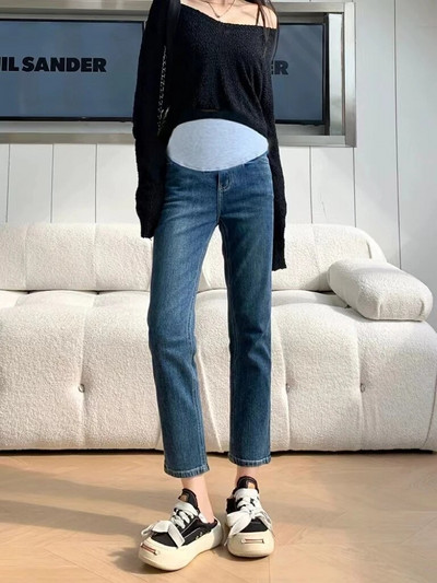 263# 2023 Jesenske rastezljive traperice za trudnice Ravne traperice 9/10 Elastični struk na trbušne hlače Odjeća za trudnice Trudnoća