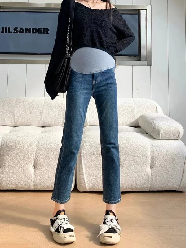 263# 2023 Jesenske rastezljive traperice za trudnice Ravne traperice 9/10 Elastični struk na trbušne hlače Odjeća za trudnice Trudnoća