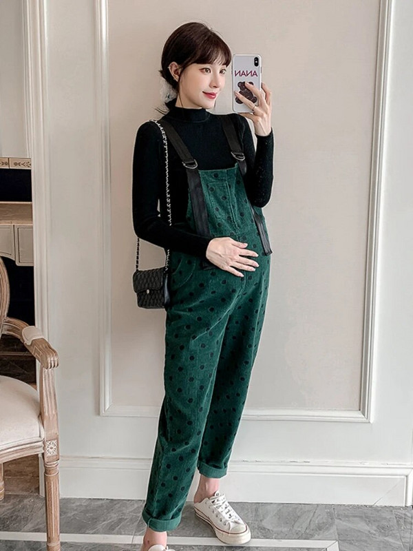 Modes punktveida kombinezoni grūtniecēm rudens ziema lielizmēra augsta jostasvieta grūtniecēm Rokas, garas, brīvas grūtniecības laikā