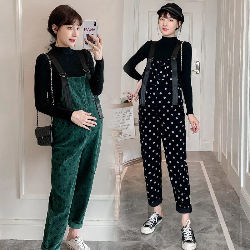 Modes punktveida kombinezoni grūtniecēm rudens ziema lielizmēra augsta jostasvieta grūtniecēm Rokas, garas, brīvas grūtniecības laikā