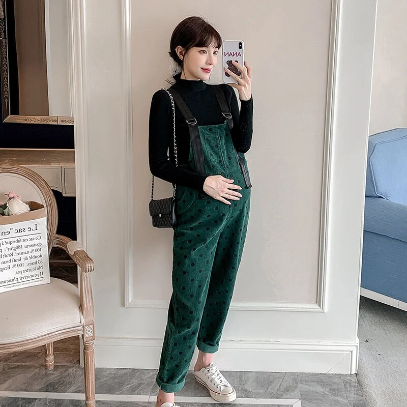 Modes punktveida kombinezoni grūtniecēm rudens ziema lielizmēra augsta jostasvieta grūtniecēm Rokas, garas, brīvas grūtniecības laikā