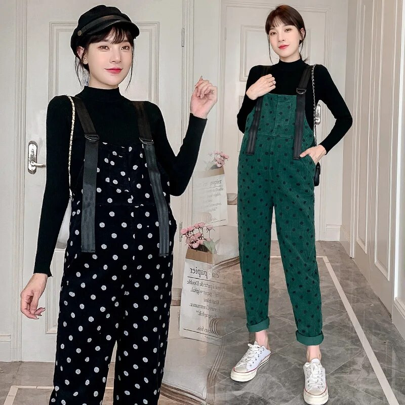 Modes punktveida kombinezoni grūtniecēm rudens ziema lielizmēra augsta jostasvieta grūtniecēm Rokas, garas, brīvas grūtniecības laikā