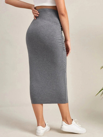 Καλοκαιρινή λεπτή μολύβι φούστες εγκυμοσύνης Μασίφ γκρι Premama Office Stretch Bodycon Midi φούστα Έγκυες γυναίκες Ψηλόμεση casual φούστες