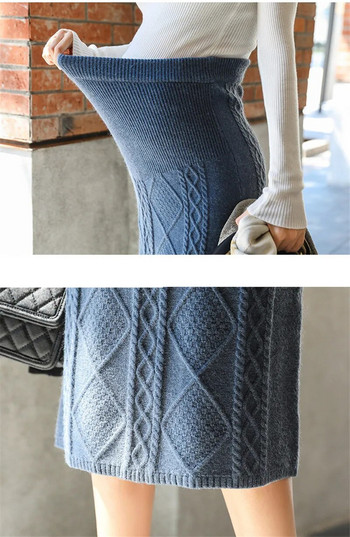 Есенно-зимна вълнена пола за бременни Ежедневни бременни жени Еластична плетена пола с висока талия на корема Premama Pregnancy Dress Vestido