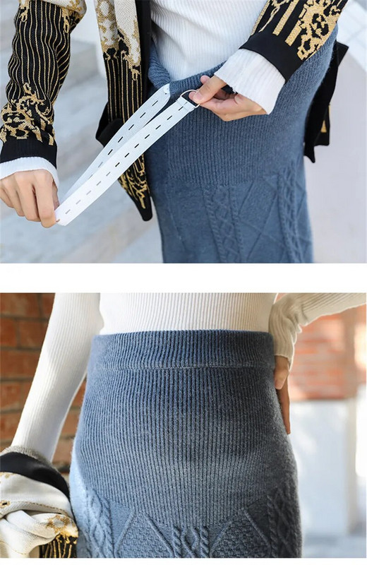 Rudens ziemas vilnas svārki grūtniecēm ikdienas grūtniecēm elastīgi ar augstu vidukli, adīti vēdera svārki Premama grūtniecības kleita Vestido