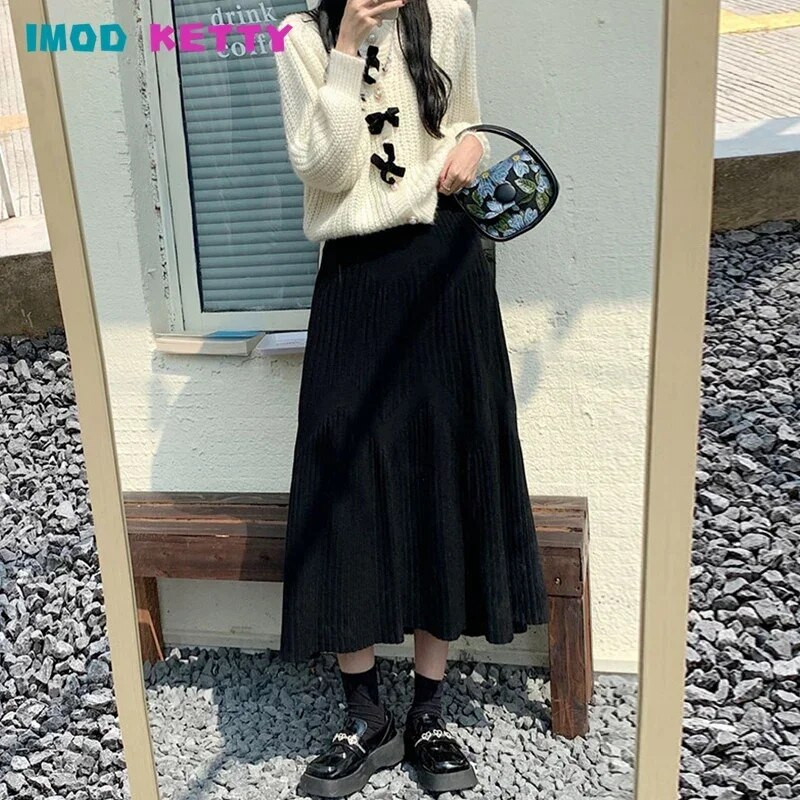 Moda jesen zima 2023. Nova pletena haljina visokog struka, suknja, gornja odjeća za trudnice, srednje duljine, velika zaokretna haljina A kroja