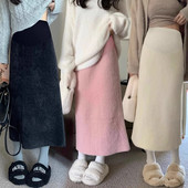 Ziemas grūtnieču vēdera svārki vienkrāsaini ar augstu vidukli mākslīgās ūdeļu kažokādas impērizēti taisni svārki biezi silti, grūtnieces zīmuļu svārki