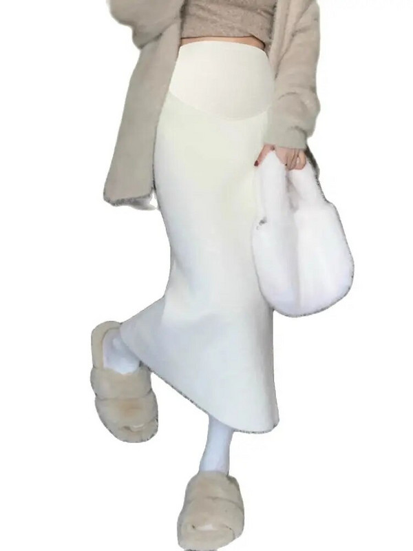 Ziemas grūtnieču vēdera svārki vienkrāsaini ar augstu vidukli mākslīgās ūdeļu kažokādas impērizēti taisni svārki biezi silti, grūtnieces zīmuļu svārki