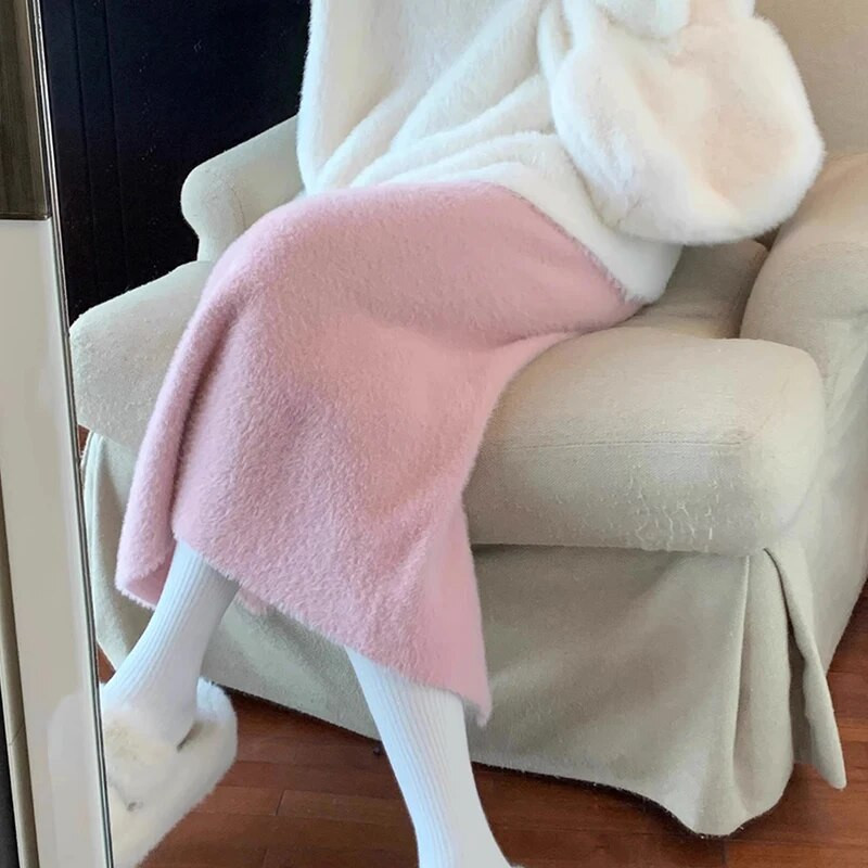 Ziemas grūtnieču vēdera svārki vienkrāsaini ar augstu vidukli mākslīgās ūdeļu kažokādas impērizēti taisni svārki biezi silti, grūtnieces zīmuļu svārki