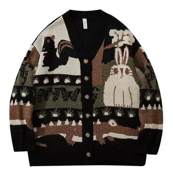 BOLUBAO Vintage Cardigan Oversize Sweater Мъжки пуловер Hip Hop Streetwear Свободен трикотаж Harajuku Карикатура Плетен пуловер Мъжки
