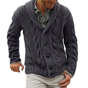 Мъжки пуловер Яке Памучна смес Закопчаване с копчета Мъжки трикотаж с дълъг ръкав Модна жилетка Пуловер за есен зима