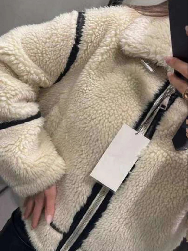 Ženski kaput od janjeće vune 2023. Zimski ovratnik s dugim rukavima, ulična ženska kratka jakna s patentnim zatvaračem Široka modna ženska topla gornja odjeća