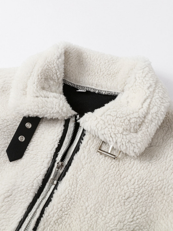 Ženski kaput od janjeće vune 2023. Zimski ovratnik s dugim rukavima, ulična ženska kratka jakna s patentnim zatvaračem Široka modna ženska topla gornja odjeća