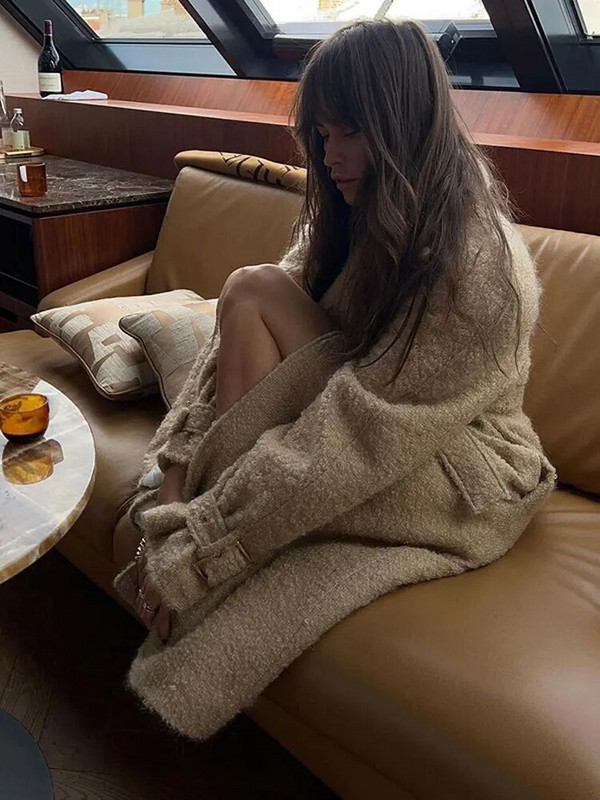 Vintage dugi kaput od mješavine vune za žene, jesen, zima, ležerna jakna s dvostrukim kopčanjem i dugim rukavima, ženski ulični kaput 2023.