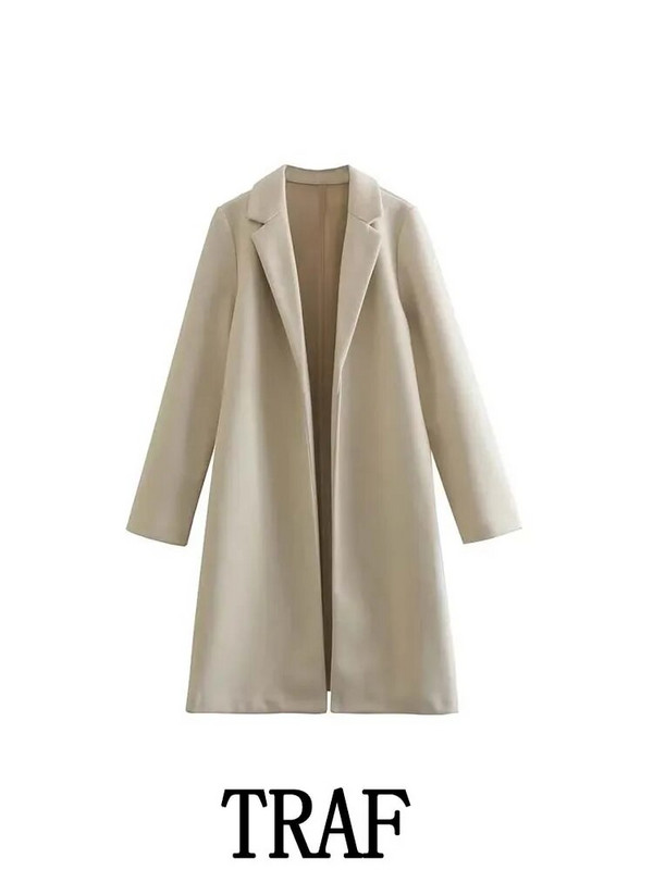 TRAF 2023 Moterų daugiaspalviai vilnoniai atvartai ilgi paltai Madingi vintažiniai ilgomis rankovėmis rudens žiemos laisvi paltai, šilti viršutiniai drabužiai