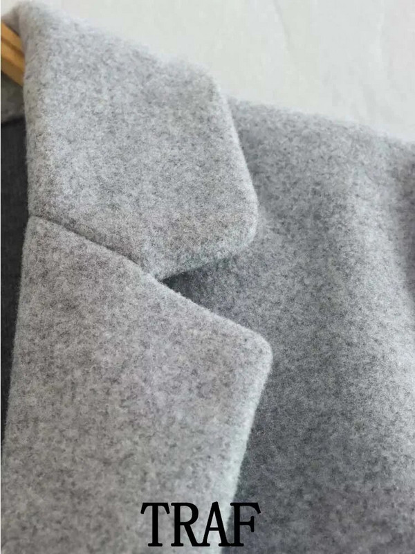 TRAF 2023 Moterų daugiaspalviai vilnoniai atvartai ilgi paltai Madingi vintažiniai ilgomis rankovėmis rudens žiemos laisvi paltai, šilti viršutiniai drabužiai