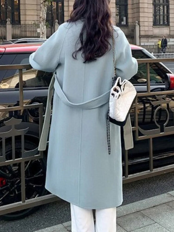 Κορεάτικη μόδα Γυναικείο παλτό casual χαλαρό μάλλινο κομψό και κομψό μασίφ πανωφόρι μακρύ παλτό με ζωσμένο γυναικείο ζεστό μανδύα