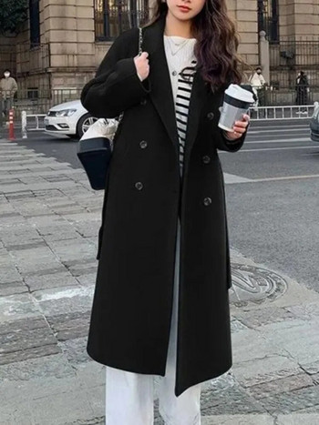 Κορεάτικη μόδα Γυναικείο παλτό casual χαλαρό μάλλινο κομψό και κομψό μασίφ πανωφόρι μακρύ παλτό με ζωσμένο γυναικείο ζεστό μανδύα