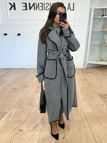 Μακρυ μάλλινο μπουφάν με επένδυση Γυναικεία μόδα Καπιτονέ μακρυμάνικο κορδόνι γυναικεία παλτό 2023 Φθινόπωρο Χειμώνας με τσέπη Street Lady