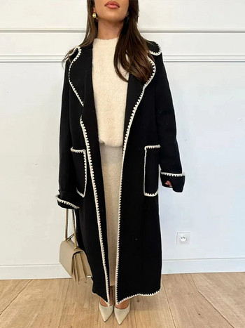 Μακρυ μάλλινο μπουφάν με επένδυση Γυναικεία μόδα Καπιτονέ μακρυμάνικο κορδόνι γυναικεία παλτό 2023 Φθινόπωρο Χειμώνας με τσέπη Street Lady