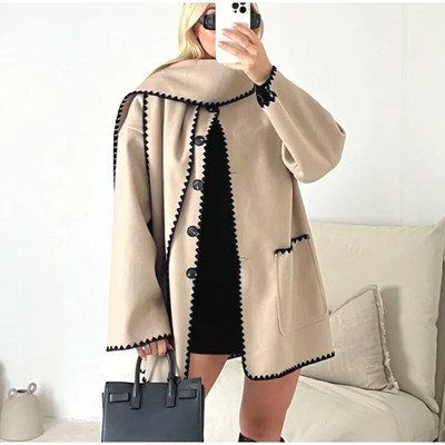 Obložena duga vunena jakna Ženska modna prošivena ženska kaputi dugih rukava na vezanje 2023. Jesen Zima Ženska odjeća s džepovima za ulične žene