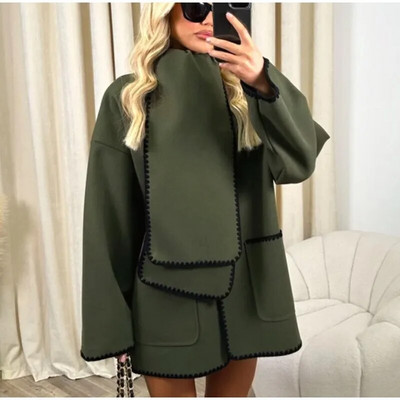 Obložena duga vunena jakna Ženska modna prošivena ženska kaputi dugih rukava na vezanje 2023. Jesen Zima Ženska odjeća s džepovima za ulične žene