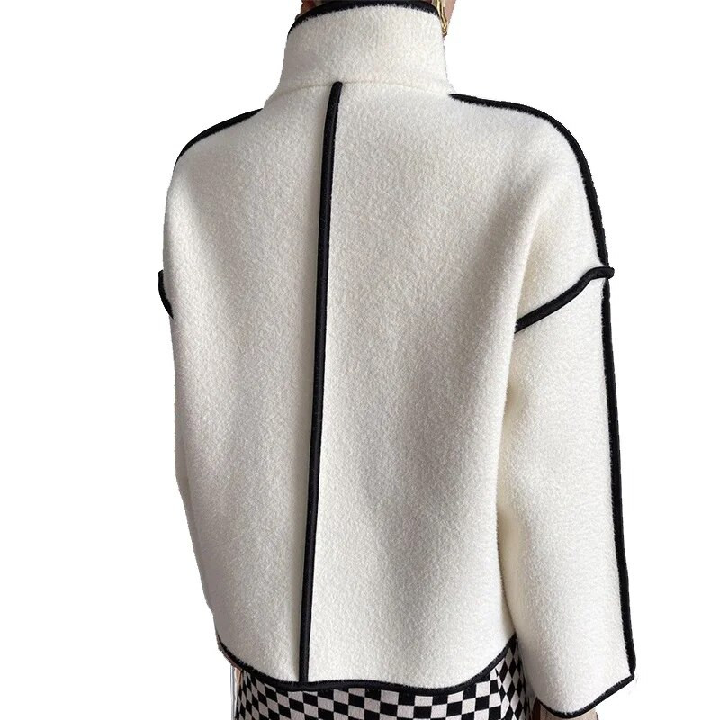 Augstas kvalitātes statīvs apkakles kontrasta krāsa perlamutra samta apgriezti mēteļi pavasaris vasara jauni ikdienas jakas jakas plūdmaiņas