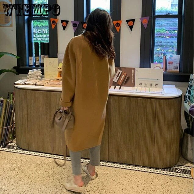 WTEMPO dvipusis kašmyro paltas, moteriškas vidutinio ilgio vilnonis viršutinis sluoksnis, 2022 m. rudens ir žiemos naujas aukščiausios kokybės Hepburn stiliaus paltas