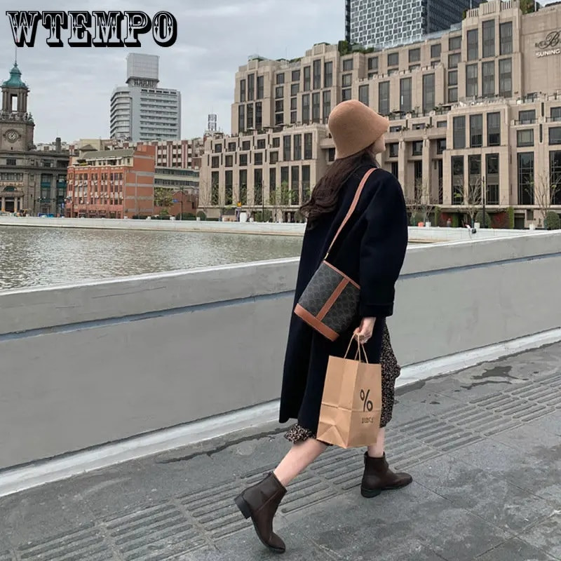 WTEMPO dvipusis kašmyro paltas, moteriškas vidutinio ilgio vilnonis viršutinis sluoksnis, 2022 m. rudens ir žiemos naujas aukščiausios kokybės Hepburn stiliaus paltas