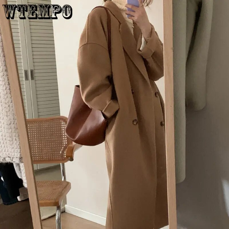 WTEMPO dvipusis kašmyro paltas, moteriškas vidutinio ilgio vilnonis viršutinis sluoksnis, 2022 m. rudens ir žiemos naujas aukščiausios kokybės Hepburn stiliaus paltas