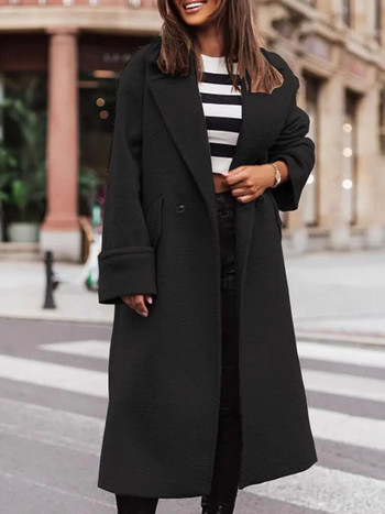 Κομψό μάλλινο παλτό για γυναίκες με μακριά μανίκια Streetwear Κορεατικά μοδάτα μπουφάν Μασίφ χαλαρό πέτο 2023 Νέα φθινοπωρινά χειμωνιάτικα παλτό