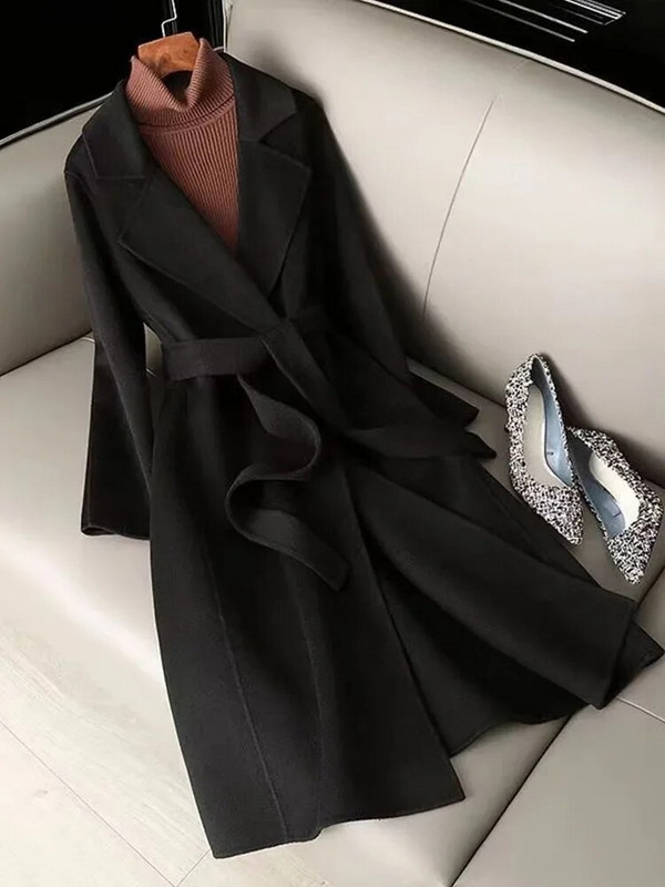 Elegantni vuneni kaput za žene dugih rukava, ulična odjeća, korejske modne jakne, jednobojni, uski rever, novi jesenski zimski kaputi 2023.