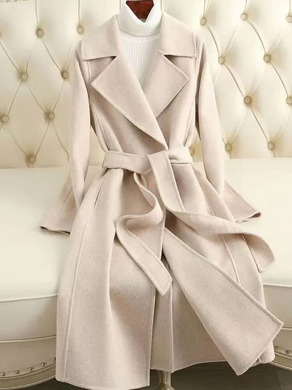 Elegantni vuneni kaput za žene dugih rukava, ulična odjeća, korejske modne jakne, jednobojni, uski rever, novi jesenski zimski kaputi 2023.