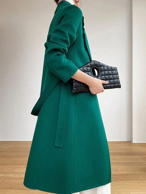 Elegantni vuneni kaput za žene dugih rukava, ulična odjeća, korejske modne jakne, jednobojni, uski rever, novi jesenski zimski kaputi 2023.