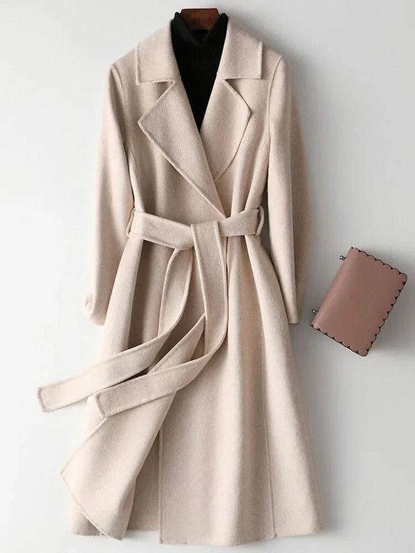 Elegantni vuneni kaput za žene dugih rukava, ulična odjeća, korejske modne jakne, jednobojni, uski rever, novi jesenski zimski kaputi 2023.