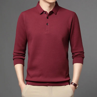 Zīmols vīriešu polo krekls ar garām piedurknēm lietišķs ikdienas polo krekls vīriešu apģērbs pavasaris rudens sods vīriešu noliekts apkakles topi T-krekli
