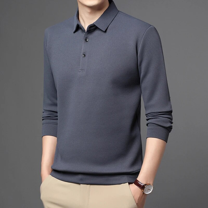Zīmols vīriešu polo krekls ar garām piedurknēm lietišķs ikdienas polo krekls vīriešu apģērbs pavasaris rudens sods vīriešu noliekts apkakles topi T-krekli