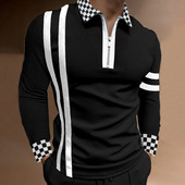 Europska i američka muška modna ležerna sportska polo majica dugih rukava s 3D printom, popularna prodaja