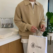 Muški pulover na rever 2023. Jesen Zima Topli ležerni pleteni pulover Top Modni široki pulover s patentnim zatvaračem dugih rukava Muški džemper