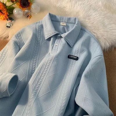 Didelio dydžio polo marškinėliai Vyriški apykaklės megztiniai megztiniai ilgomis rankovėmis sagos Vienspalviai moteriški pavasario rudens viršutiniai marškiniai