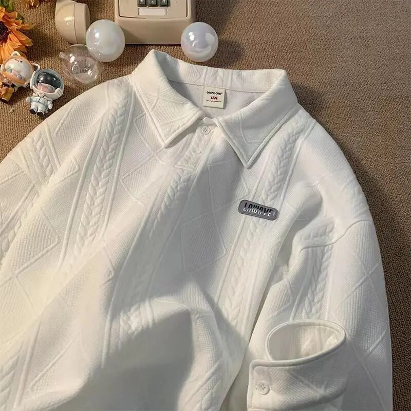 Didelio dydžio polo marškinėliai Vyriški apykaklės megztiniai megztiniai ilgomis rankovėmis sagos Vienspalviai moteriški pavasario rudens viršutiniai marškiniai