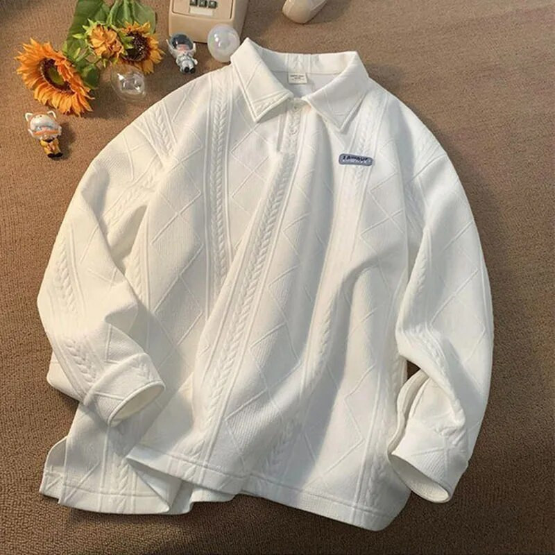 Didelio dydžio polo marškinėliai Vyriški apykaklės megztiniai megztiniai ilgomis rankovėmis sagos Vienspalviai moteriški pavasario rudens viršutiniai marškiniai